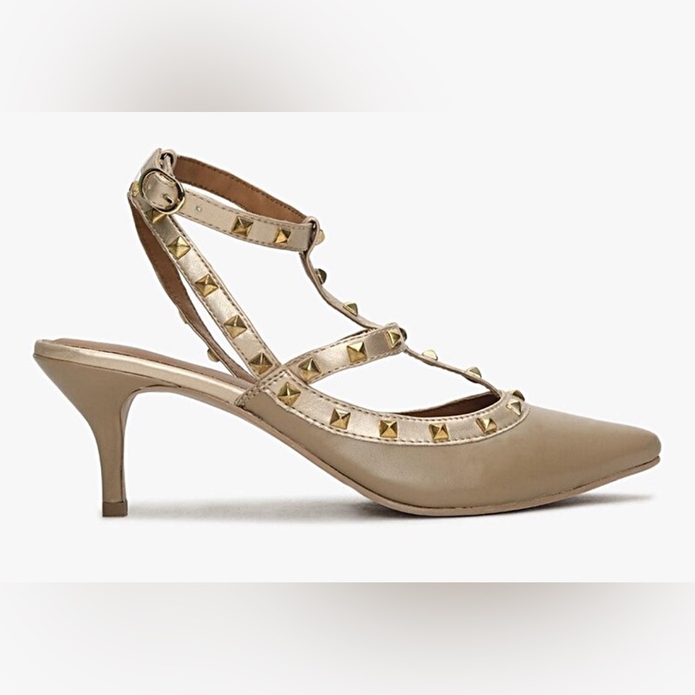 Studded OUTRYT - Gladiator Sandals 2" heel Strappy Pointed-Toe Kitten Heel Pump